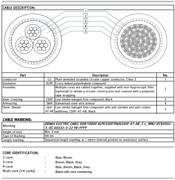 DRAKA LV POWER CABLE - LSHF - Armoured(SWA) CU/XLPE/LSHF/SWA/LSHF-AT-AR 600/1000V TO IEC605201-1, IEC332-22  POWER Cable Onshore Power & Instrumentation Cables Malaysia, Selangor, Kuala Lumpur (KL), Subang Jaya Supplier, Distributor, Supply, Supplies | Electplus Industry Sdn Bhd