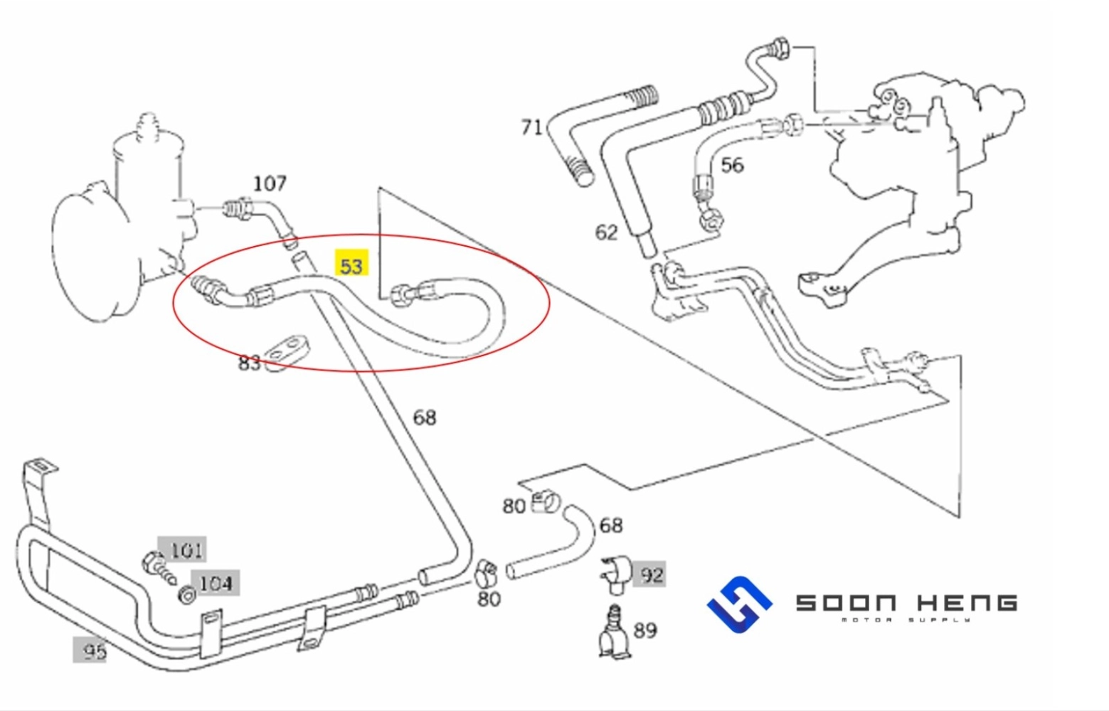 Mercedes-Benz W124, S124, C124 and W201 - Steering Hose (COHLINE)