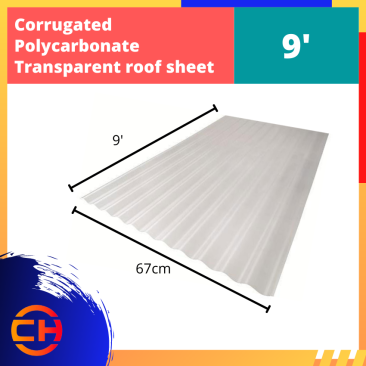 CORRUGATED POLYCARBONATE TRANSPARENT ROOF SHEET 9'