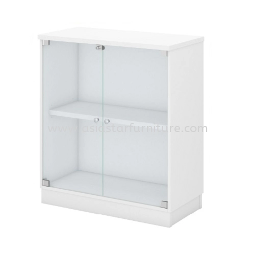 UTHILAH LOW WOODEN OFFICE FILING CABINET/CUPBOARD SWINGING GLASS DOOR AU-YG 9