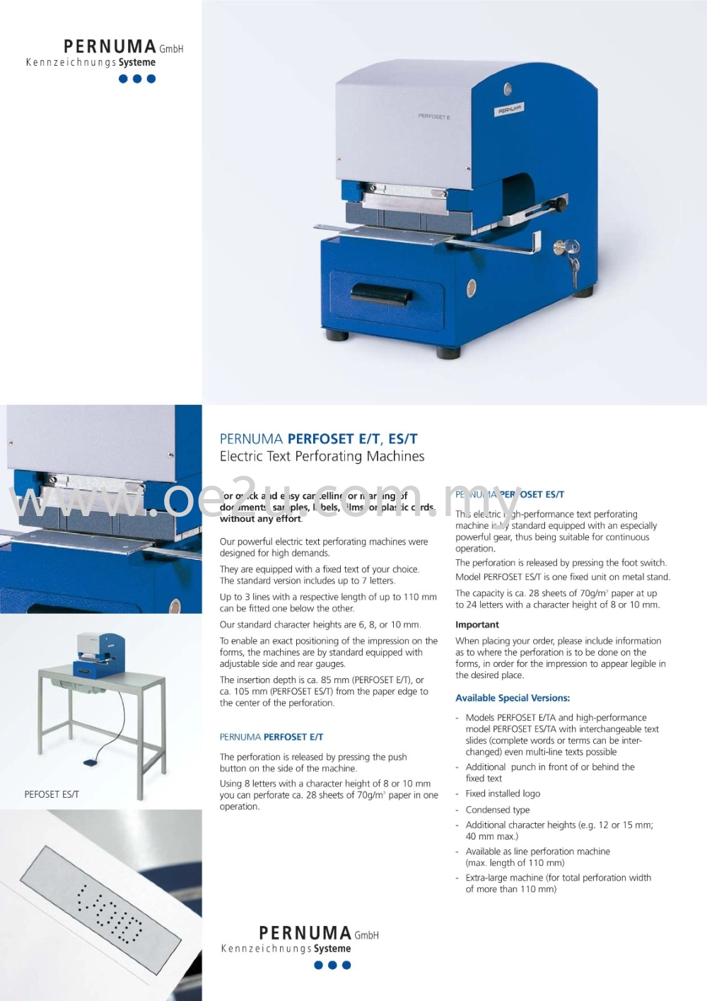 PERNUMA Perfoset E/T - 1 Line Electric Text Perforator (Made in Germany)