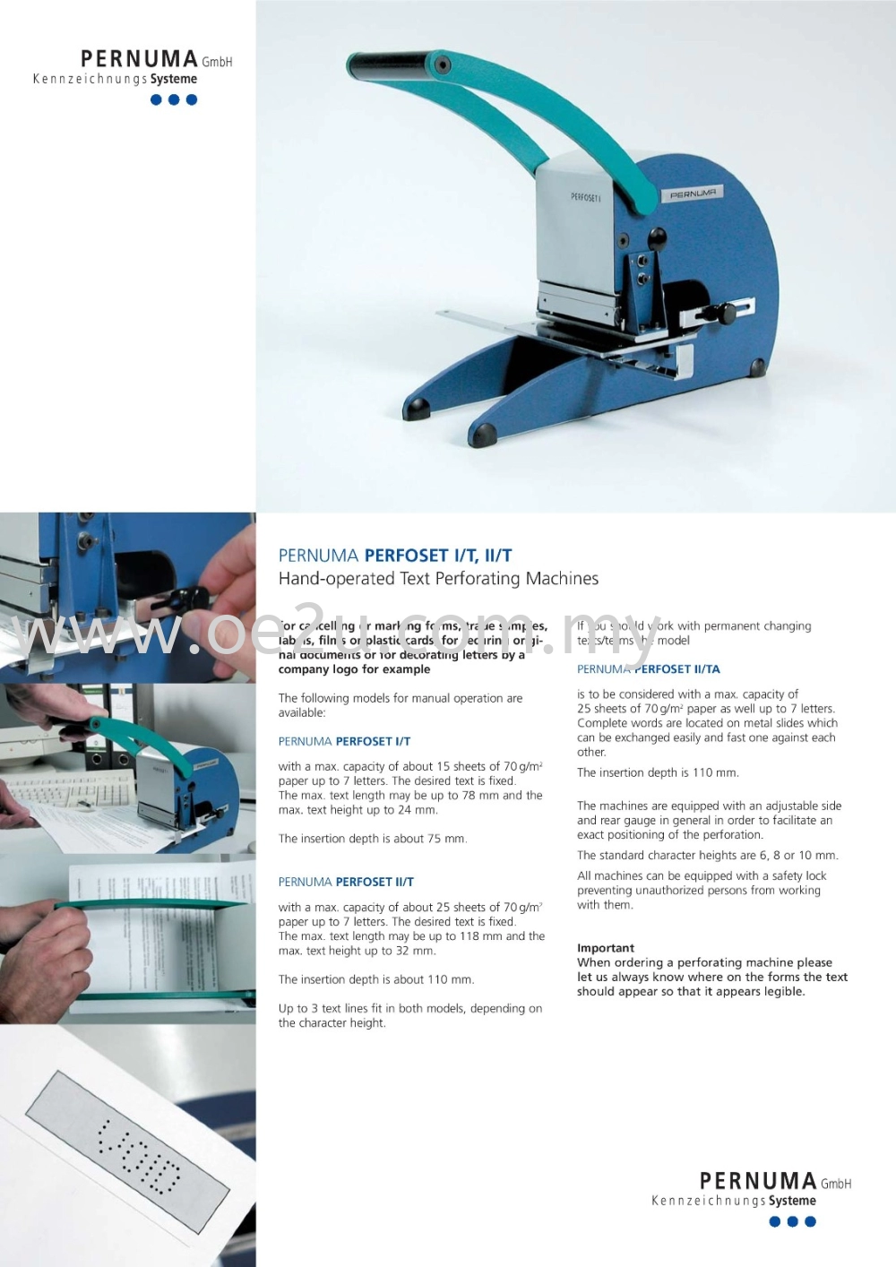 PERNUMA Perfoset I/T - 1 Line Manual Text Perforator (Made in Germany)