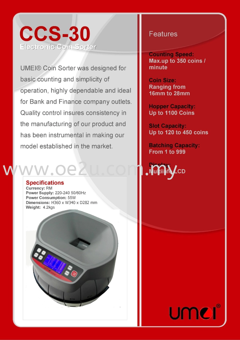 UMEI CCS-30 Electronic Coin Sorter