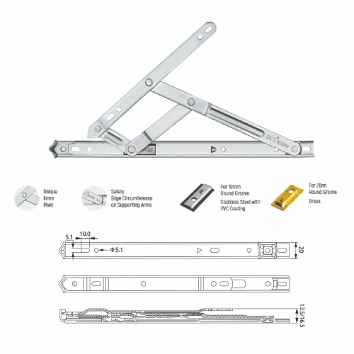 STAINLESS STEEL FRICTION STAY - SUS 304 | EF-19 ROUND GROOVE - SIDE HUNG