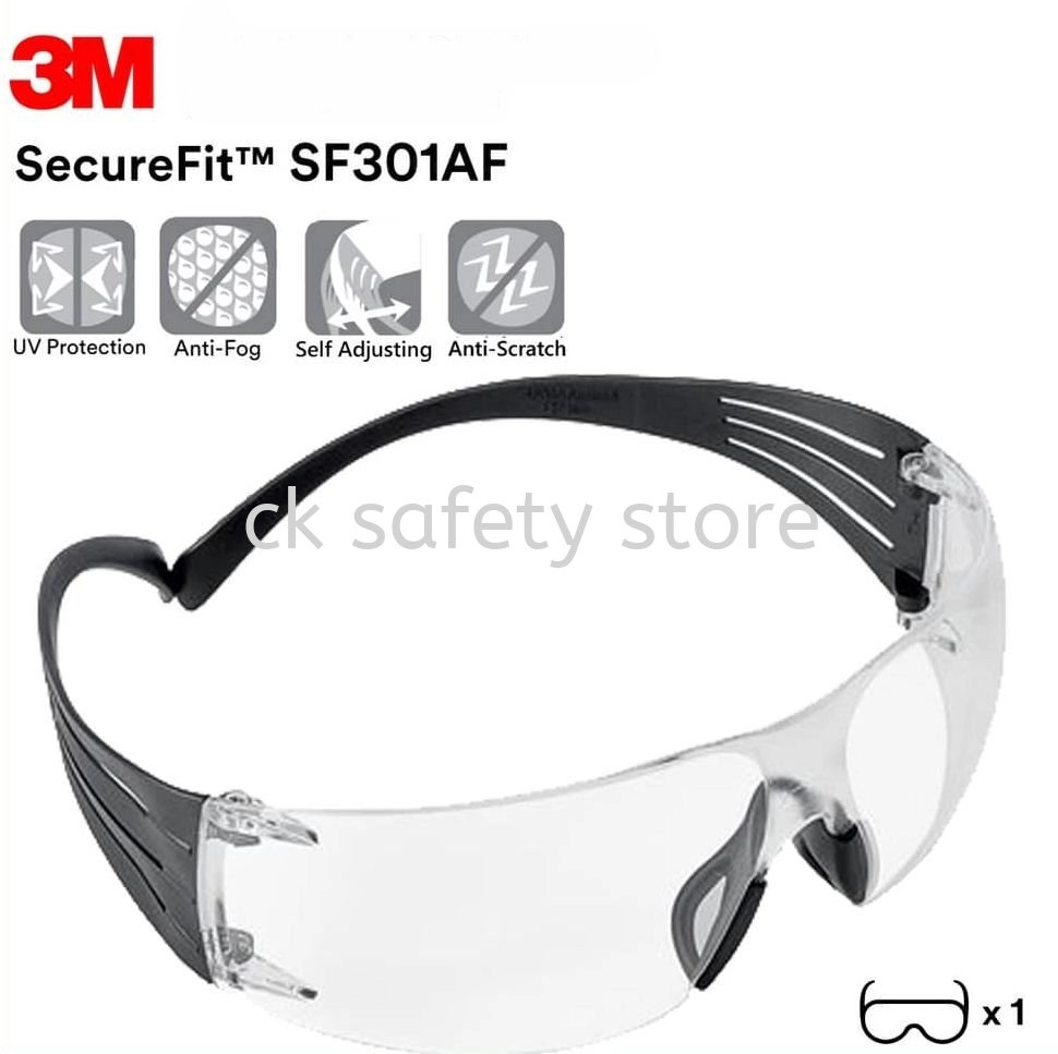 3M SF302AF Grey Lens SecureFit Lightest Safety Eyewear