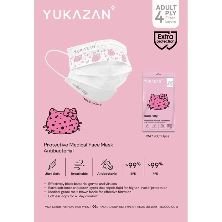 Yukazan 4ply 3D Protective Medical Face Mask Hello Kitty Kimono Peony -  tokopie