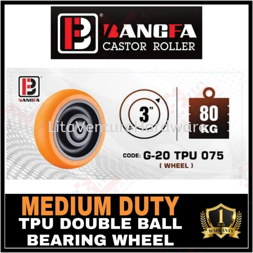 BANGFA MEDIUM DUTY TPU DOUBLE BALL BEARING WHEEL G20TPU075