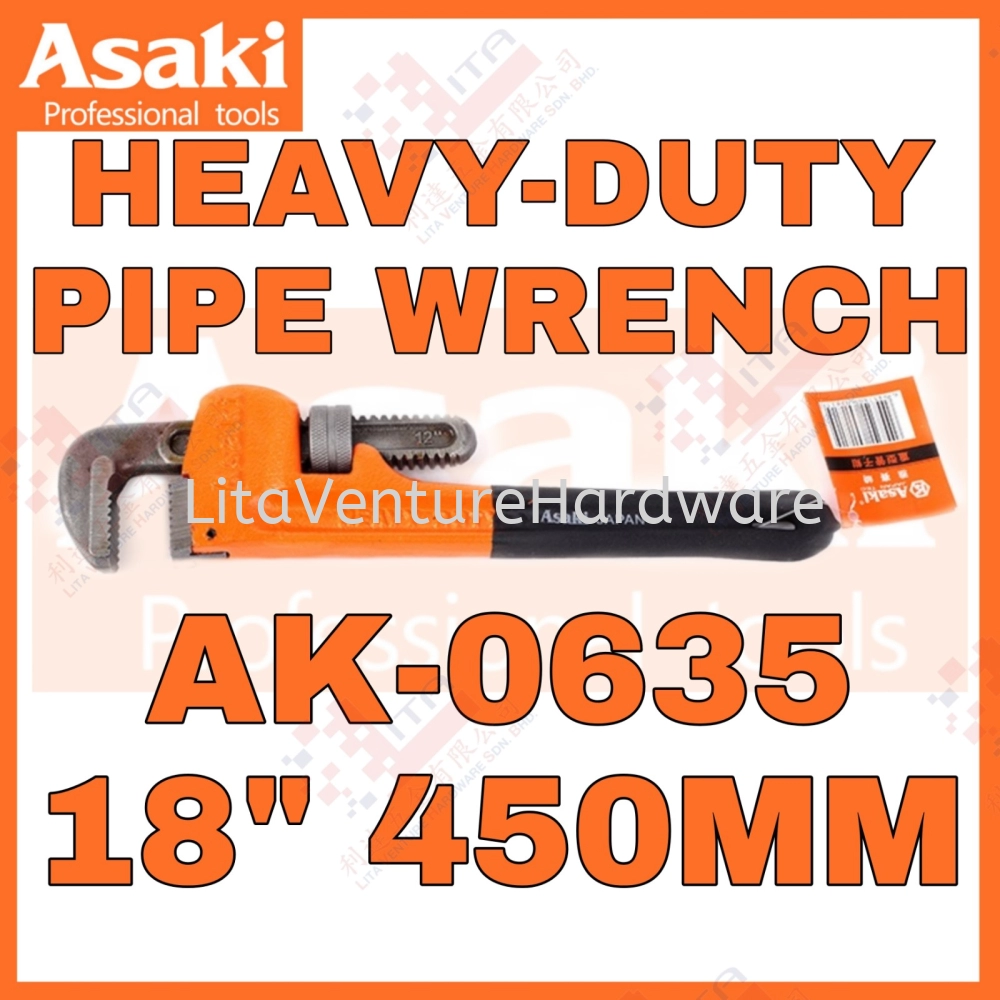 ASAKI JAPAN HEAVY DUTY PIPE WRENCH 18'' 450MM AK0635