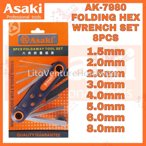 ASAKI JAPAN FOLDING HEX WRENCH SET 8PCS AK7980