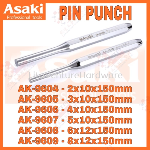 ASAKI JAPAN PIN PUNCH AK9604-2X102150MM AK9605-3X10X150MM AK9606-4X10X150MM AK9607-5X10X150MM AK9608-6X12X150MM AK9609-8X12X150MM