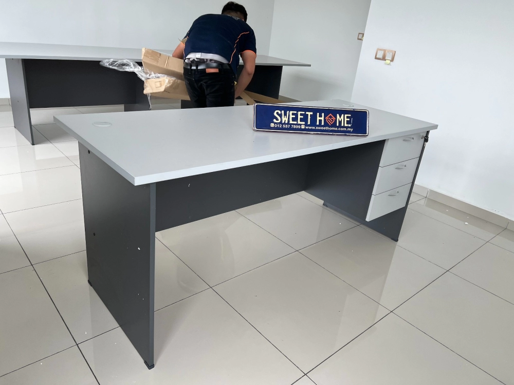 Standard Office Rectangle Table Set C/W Fixed Pedestal 3D I Writing Table  I Office Table Penang