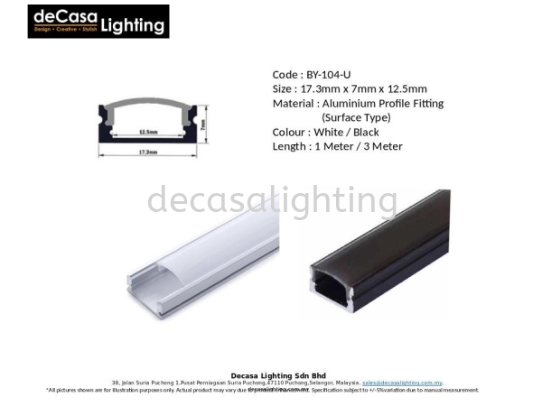 Surface Aluminium Profile (BY-104-U) ALUMINIUM / SILICON PROFILE Selangor, Kuala Lumpur (KL), Puchong, Malaysia Supplier, Suppliers, Supply, Supplies | Decasa Lighting Sdn Bhd