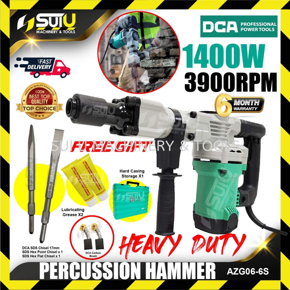 DCA AZG06-6S 16.8J Demolition Hammer / Percussion Hammer 1400W 3900RPM w/  Free Gift Rotary , Demolition ,