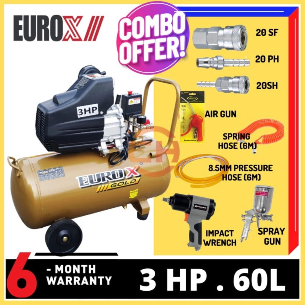 EUROX EUROPOWER EAX3060 EAW3060 AIR COMPRESSOR 3.0HP 60LITRE COMBO SET