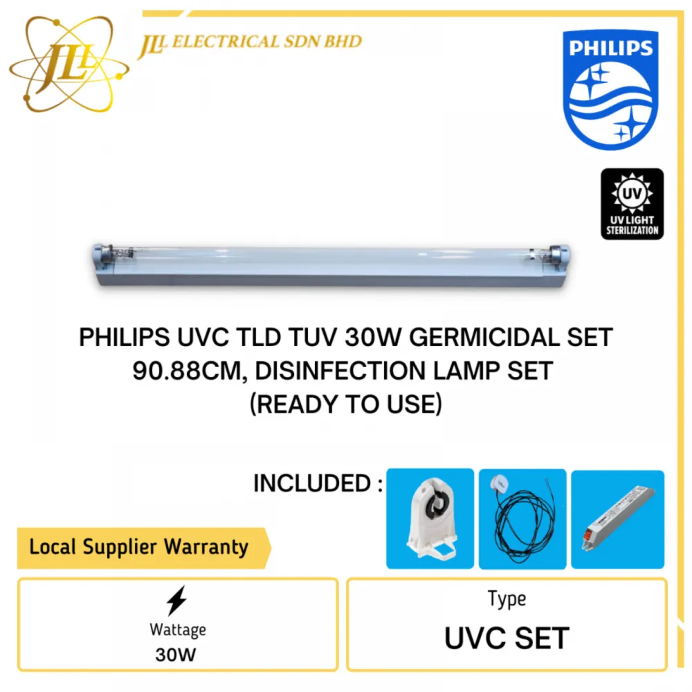 PHILIPS TUV TLD T8 30W G13 90.88CM C/W FITTING & ELECTRONIC BALLAST,GERMICIDAL DISINFECTION LAMP SET (READY TO USE)