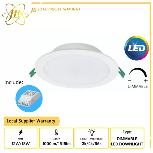 LED DIMMABLE RECESSED DOWNLIGHT CRI80 110DEGREE IP20 YET7006 c/w DRIVER (PHASE-CUT/1-10V DIM) [12W D133/ 18W D155] [3K/4K/65K]