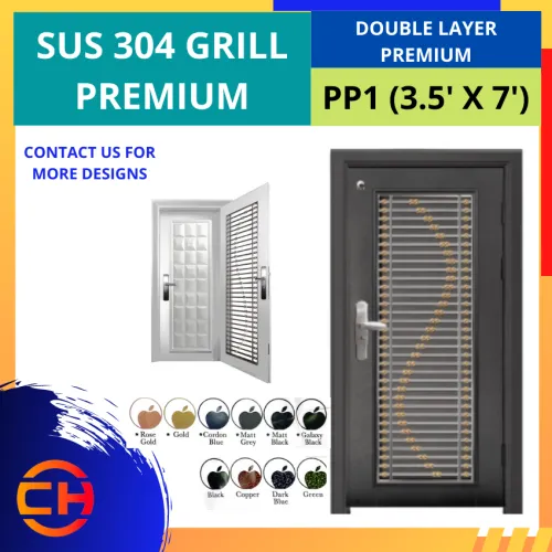 TOP SECURITY DOOR SUS 304 GRILL PREMIUM DOUBLE LAYER PREMIUM PP1 [3.5' X 7']