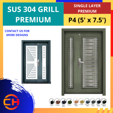 TOP SECURITY DOOR SUS 304 GRILL PREMIUM SINGLE LAYER PREMIUM P4 [5' X 7.5']