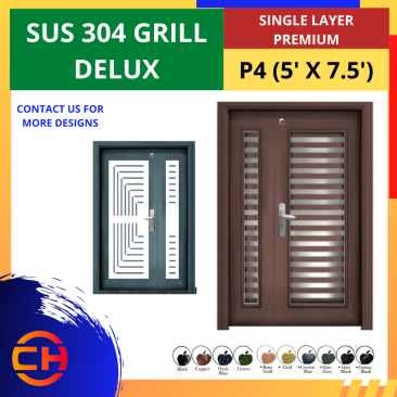 TOP SECURITY DOOR SUS 304 GRILL DELUX SINGLE LAYER PREMIUM P4 [5' X 7.5'] 