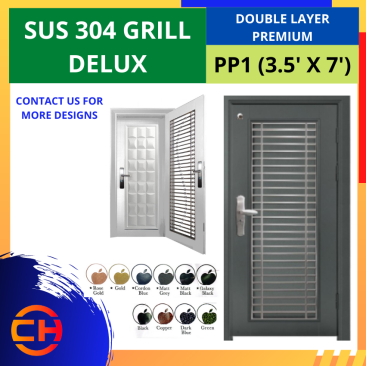 TOP SECURITY DOOR SUS 304 GRILL DELUX DOUBLE LAYER PREMIUM PP1 [3.5' X 7'] 