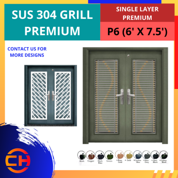 TOP SECURITY DOOR SUS 304 GRILL PREMIUM SINGLE LAYER PREMIUM P6 [6' X 7.5']