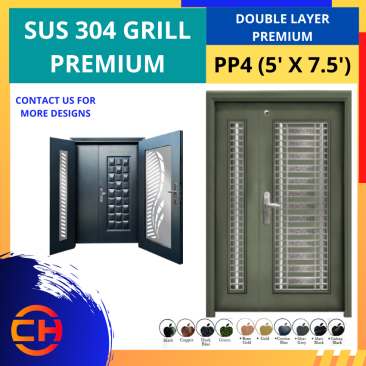 TOP SECURITY DOOR SUS 304 GRILL PREMIUM DOUBLE LAYER PREMIUM PP4 [5' X 7.5']