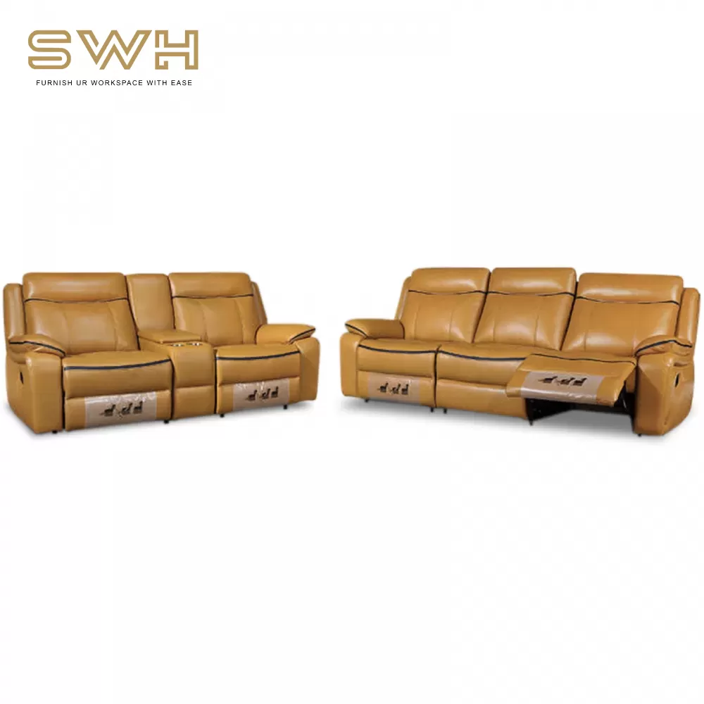 Half Leather Comfort Sofa Penang Thick Leather Recliner Sofa