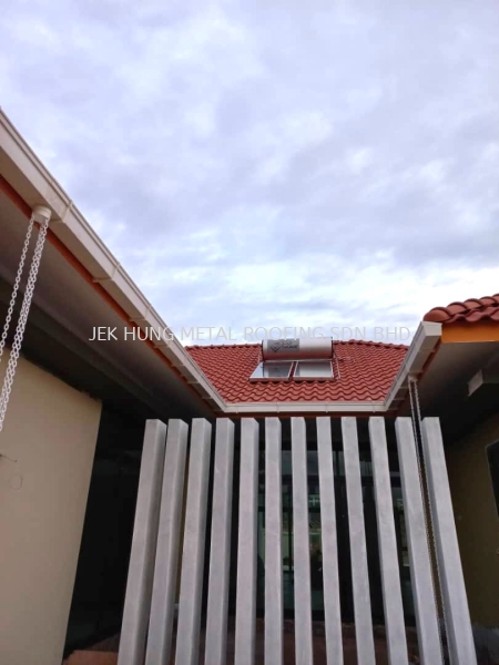 Arensi Marley upvc gutter (white) c/w pvc chain Arensi Marley F300 Gutter (white / grey color) Rainwater Goods Gutter Melaka, Malaysia Services | JEK HUNG METAL ROOFING SDN BHD