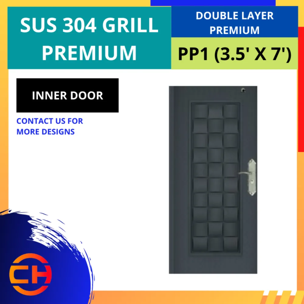 TOP SECURITY DOOR SUS 304 GRILL PREMIUM DOUBLE LAYER PREMIUM PP1 [3.5' X 7']