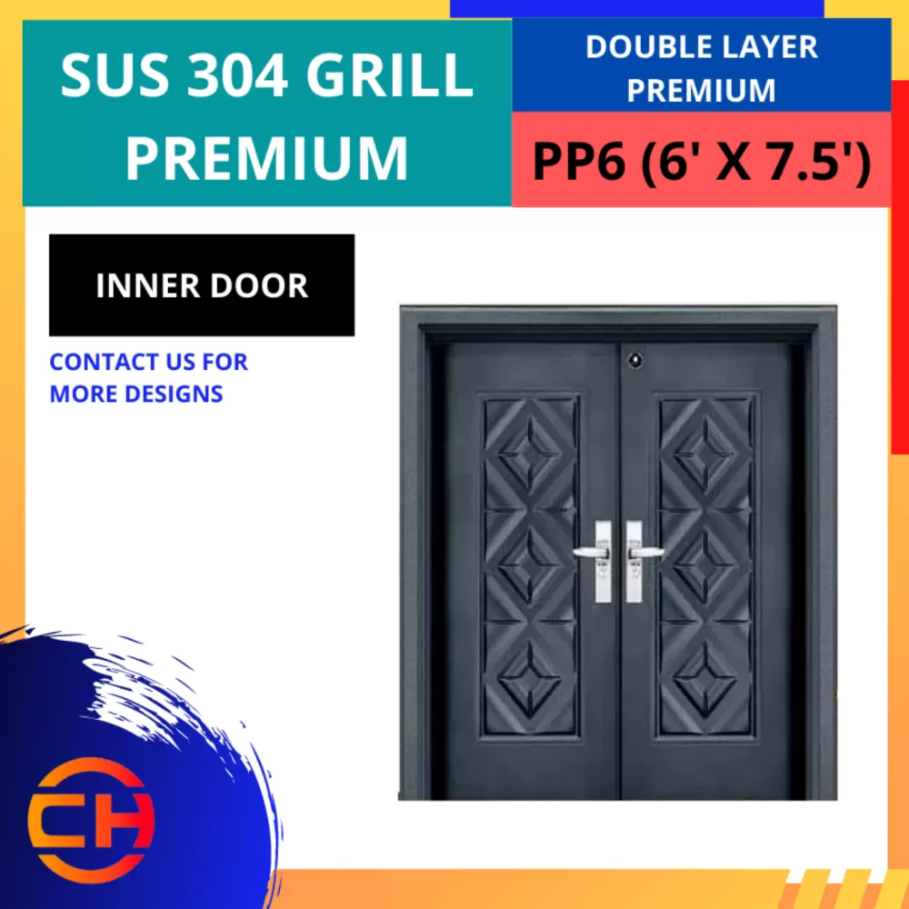 TOP SECURITY DOOR SUS 304 GRILL PREMIUM DOUBLE LAYER PP6 [6' X 7.5']