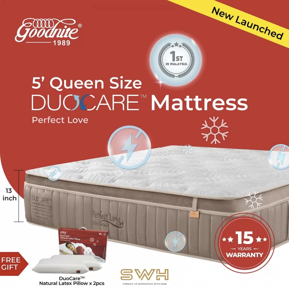 Goodnite Love Series 3 DuoCare Statfree Anti Static + IceSleep Cooling Perfect Love Dual Layer Pocket Spring Mattress (13 Inch) + Latex 5 Zone Pocket Spring Mattress