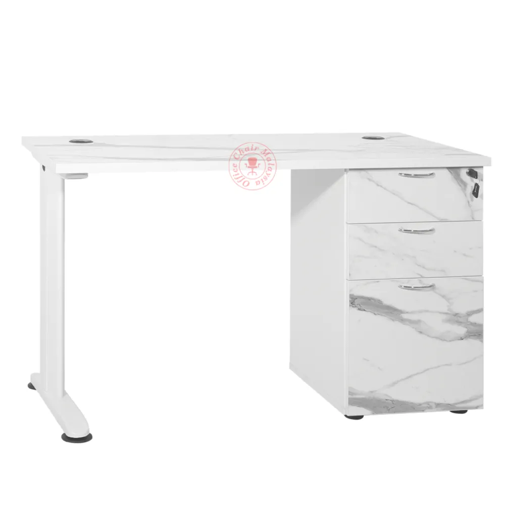 Marble White Office Table c/w 2D1F | Meja Pejabat | Meja 1200mm | Meja 1500mm