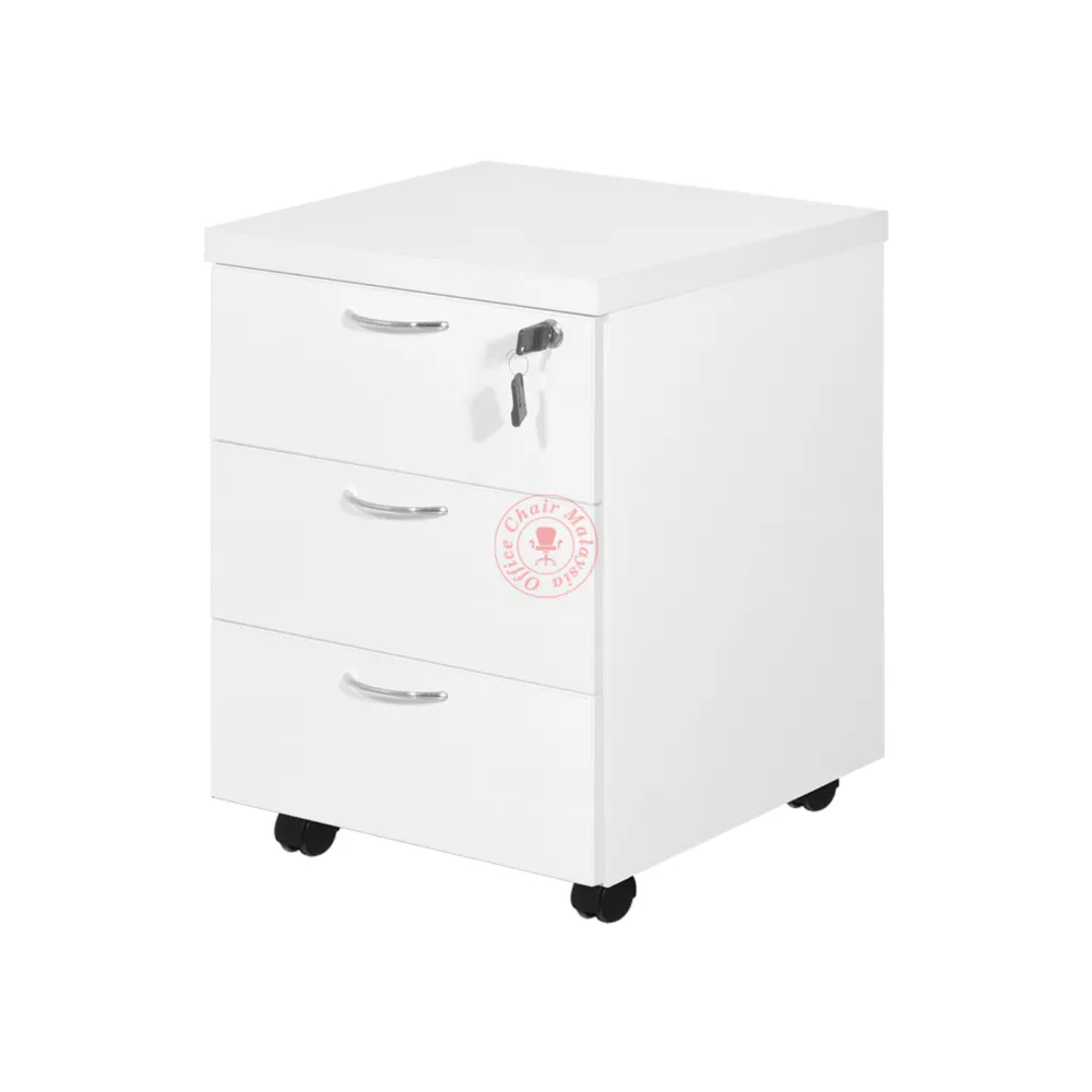 Full White Mobile Pedestal 3 Drawers with Lock / Office Drawer / Side Drawer / Table Drawer / Laci Bergerak / Laci Berkunci / Laci Meja