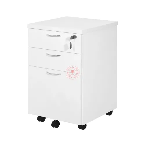 Full White Mobile Pedestal 2D1F with Lock / Office Drawer / Side Drawer / Table Drawer / Laci Bergerak / Laci Berkunci / Laci Meja