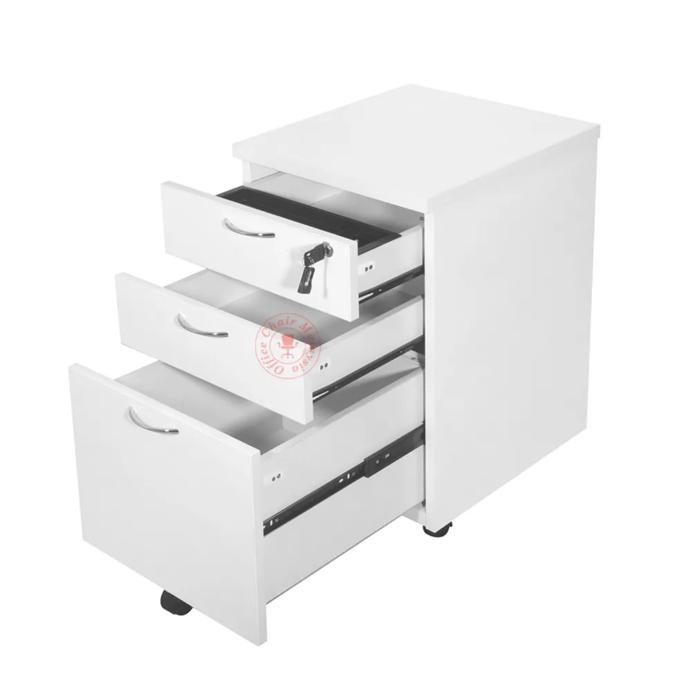 Full White Mobile Pedestal 2D1F with Lock / Office Drawer / Side Drawer / Table Drawer / Laci Bergerak / Laci Berkunci / Laci Meja