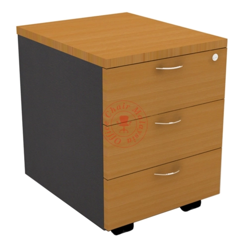 Beech & Dark Grey Mobile Pedestal 3 Drawers with Lock / Office Drawer / Side Drawer / Table Drawer / Laci Bergerak / Laci Berkunci / Laci Meja