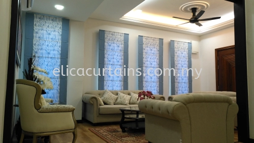 Roman Blind, Flower Design Matching Plain, Living Room Window, Semi -D Home.