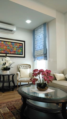 Roman Blind, Flower Design Matching Plain, Living Room Window, Semi -D Home.