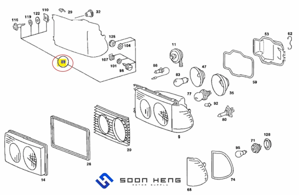 Mercedes-Benz W123, C123 and S123 - Headlamp Fastening Set (Original MB)