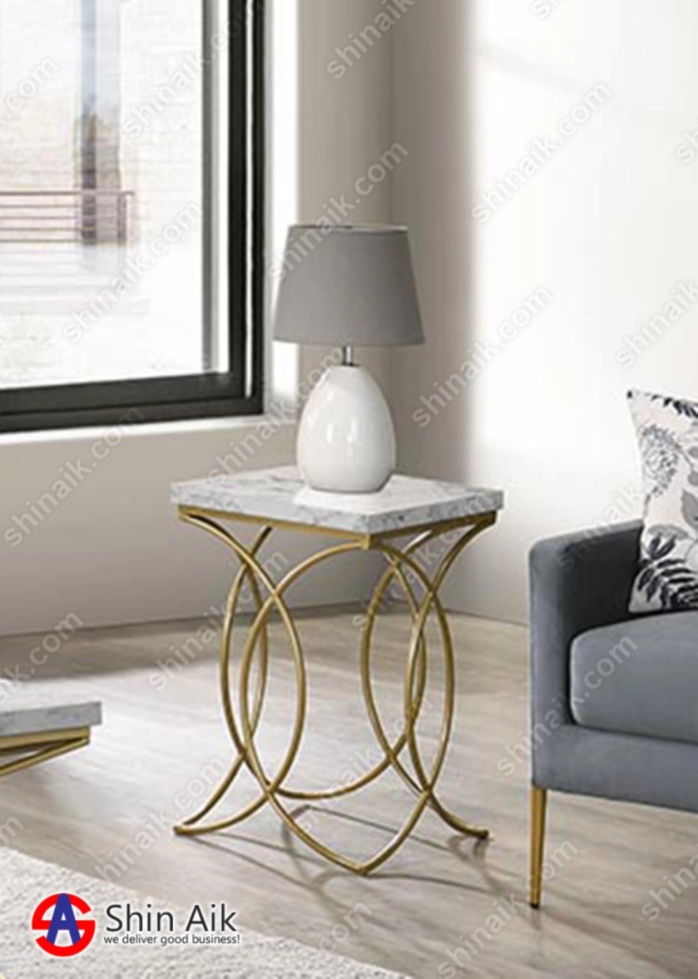 ET65067 White Marble & Gold Metal Elegant Style Square End / Side Table