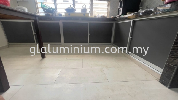 aluminium Cabinet sliding door + aluminium composite panels ( Grey) @Damai Baiduri  aluminiun Cabinet sliding door Selangor, Malaysia, Kuala Lumpur (KL), Cheras Supplier, Installation, Supply, Supplies | GL GLASS & ALUMINIUM TRADING