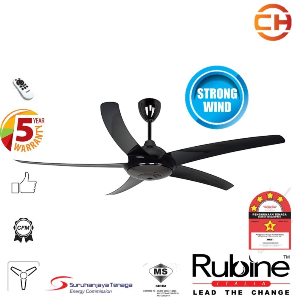 RUBINE ALTO SERIES CEILING FAN WITH 4 FORWARD + 4 REVERSE [RCF-ALTO-5B-GM 56 INCH] 