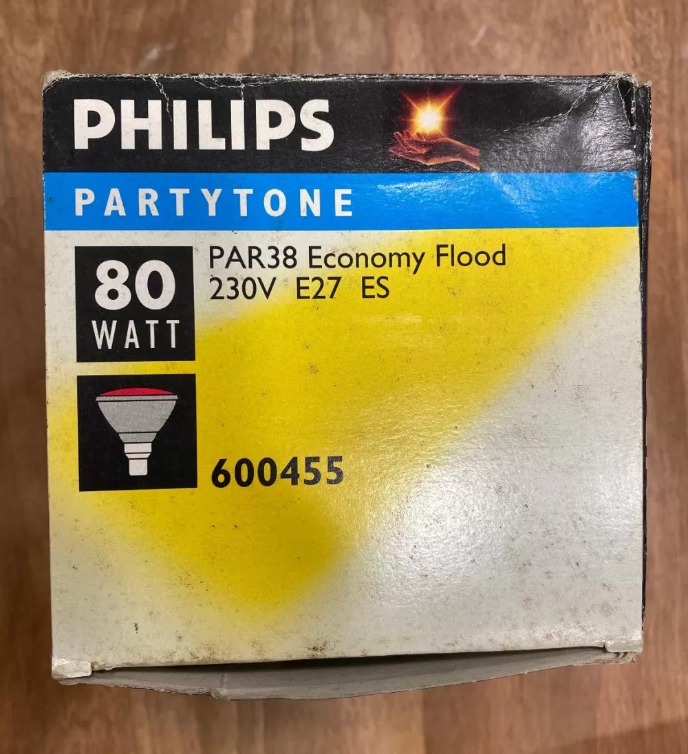 PHILIPS PARTYTONE 80W 230V PAR38 E27 FLOOD LIGHT BULB (RED)