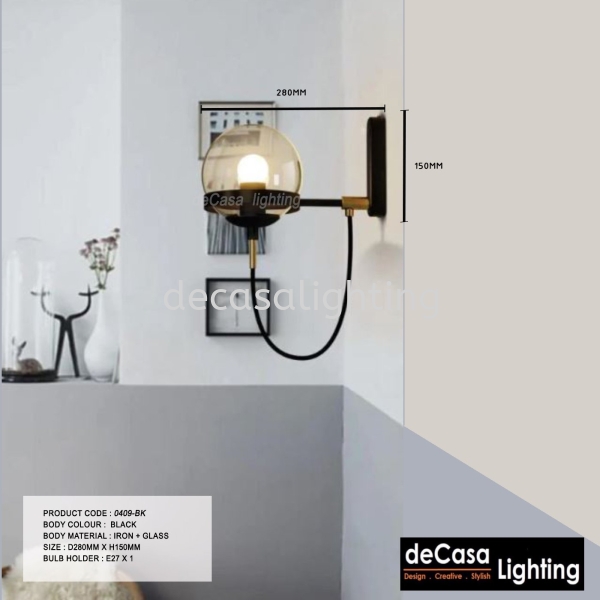 MODERN GLASS DESIGNER WALL LIGHT BLACK (0409-BK) Loft Nordic Wall Light WALL LIGHT Selangor, Kuala Lumpur (KL), Puchong, Malaysia Supplier, Suppliers, Supply, Supplies | Decasa Lighting Sdn Bhd