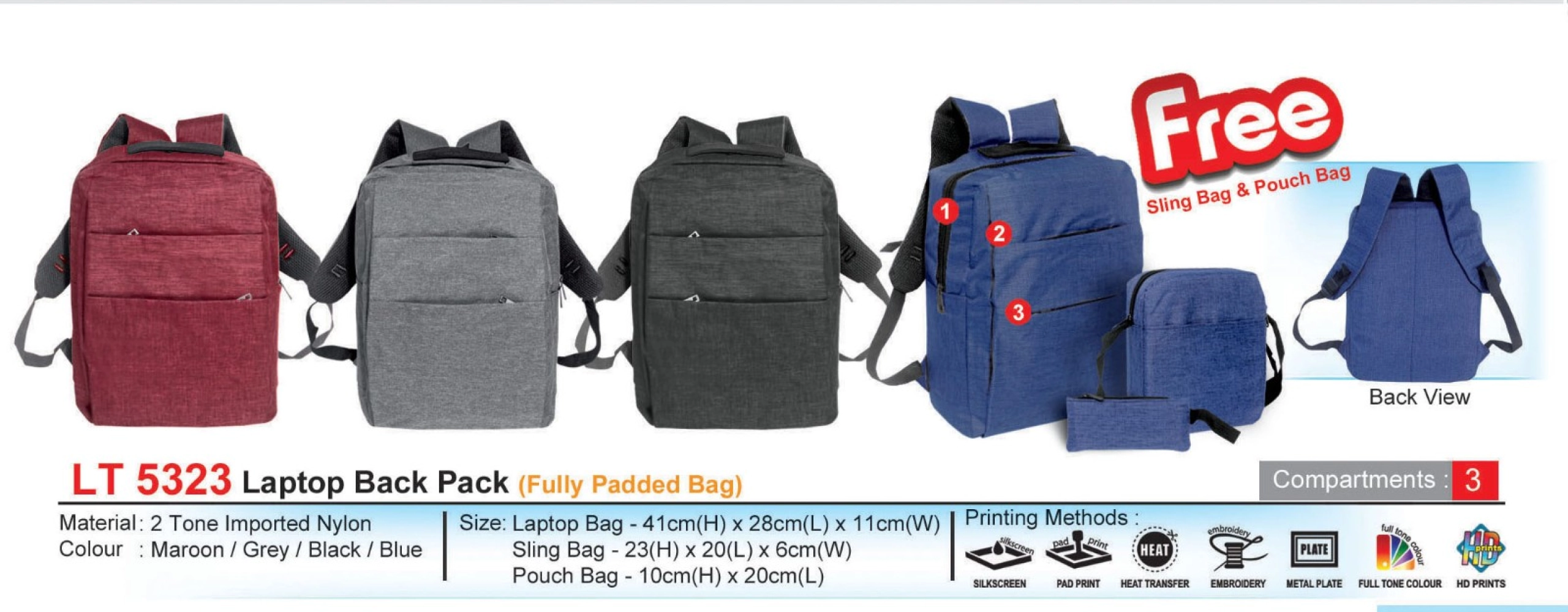 LT5323 Laptop Back Pack (Fully Padded Bag) (I)