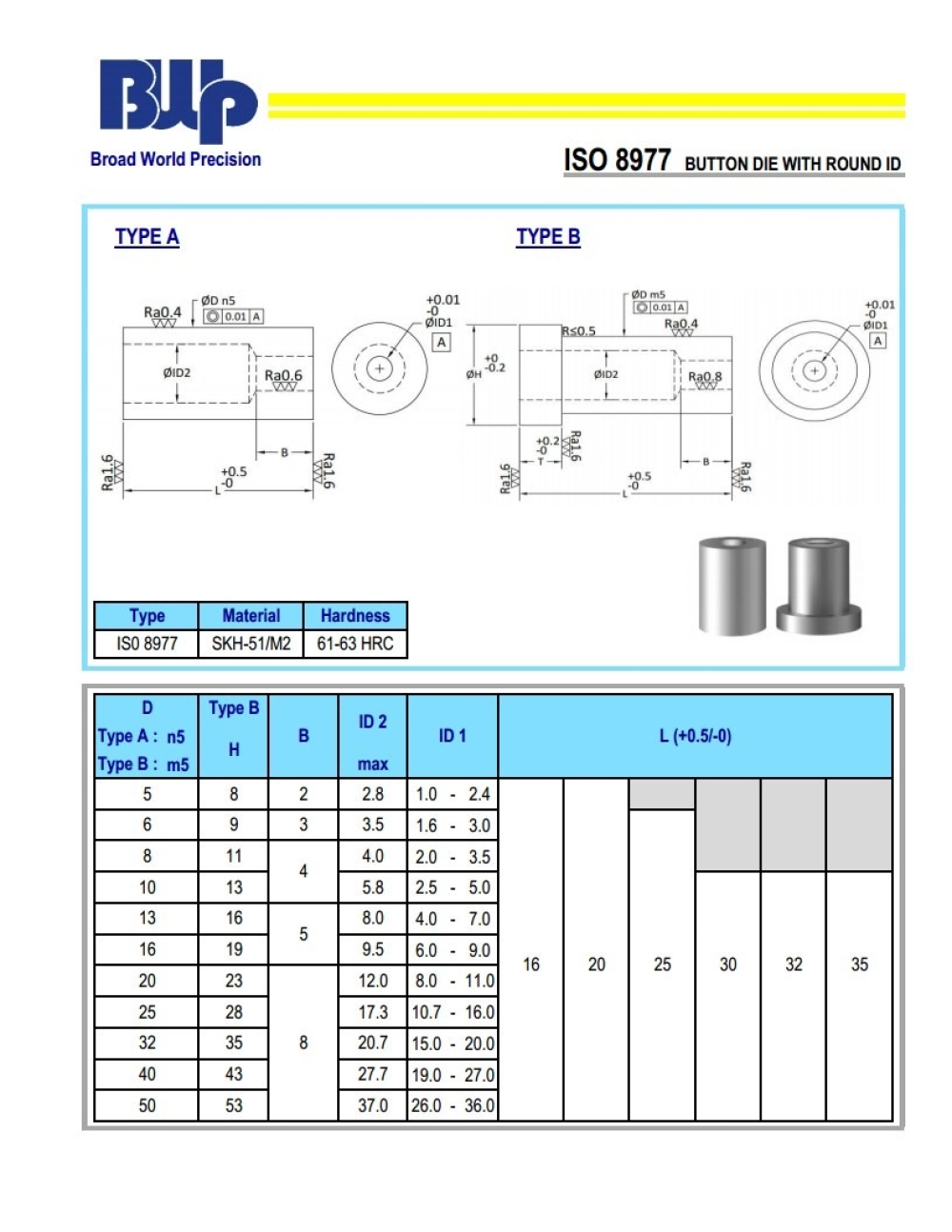 ISO 8977 BUTTON DIE WITH ROUND ID