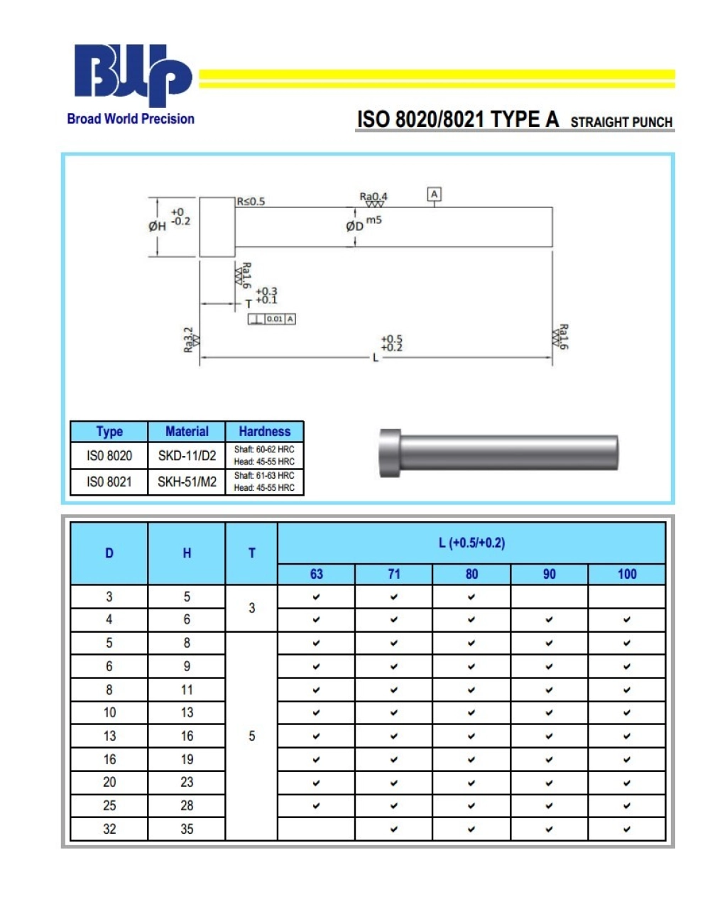 ISO 8020 8021 TYPE A STRAIGHT PUNCH