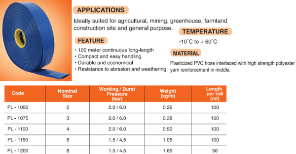 PVC Layflat Hose (Sunny Hose) - Light Duty HOSE & TUBE Pasir Gudang, Johor, Malaysia The Best Value of Power Tools, High-Quality Industrial Hardware, Customized Spare Part Solution  | LW Industrial Supply Sdn. Bhd.