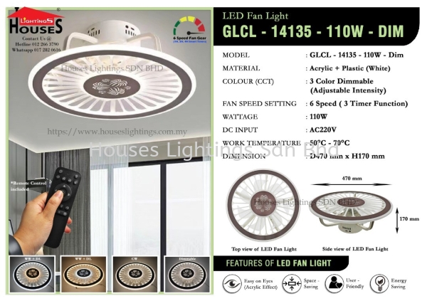 14135/110W CF-R LED-3C + FAN Ceiling Light c/w Fan Selangor, Malaysia, Kuala Lumpur (KL), Puchong Supplier, Suppliers, Supply, Supplies | Houses Lightings Sdn Bhd