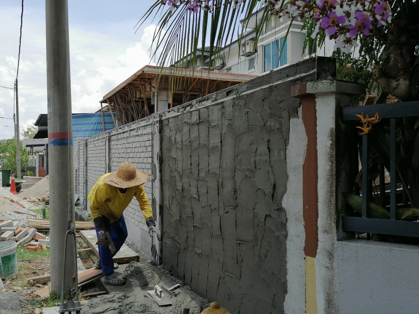 plastering bricks wall